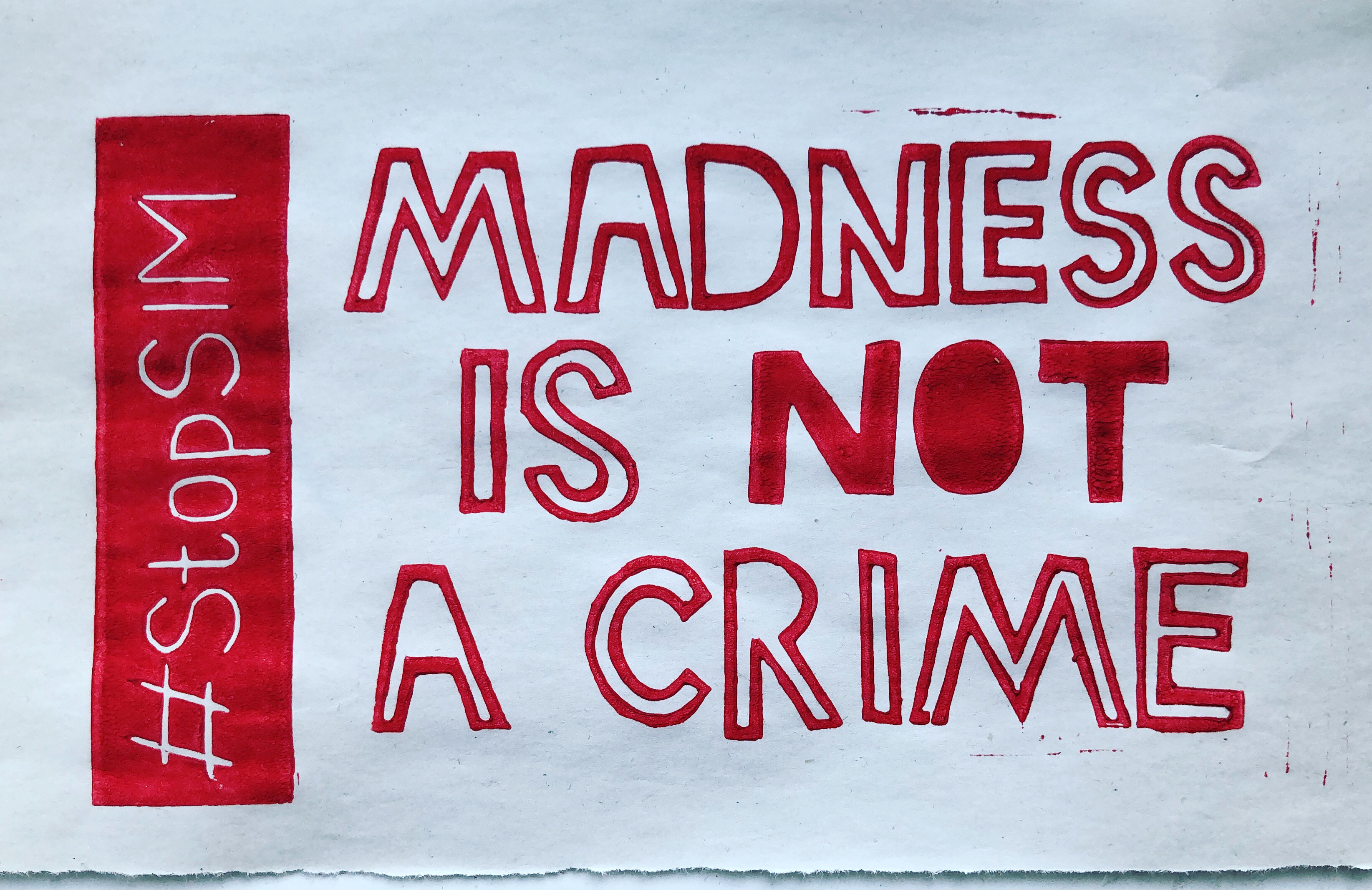 madness is not a crime lino print art